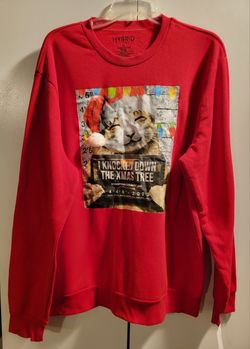 Hybrid Cat Knocked Down Tree Graphic Tee in red cotton/polyester blend fabric Size XL