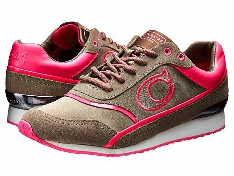 Authentic Coach tennis shoes "Rosie" khaki/bright pink size 7.5