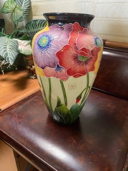 Large Hand-Painted Ceramic Floral Vase