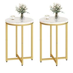 Modern Gold Side Table Set - Durable and Stable End Tables for Living Room, Small Table & Bedside Tables with Faux Marble Top, Easy to Clean Small End