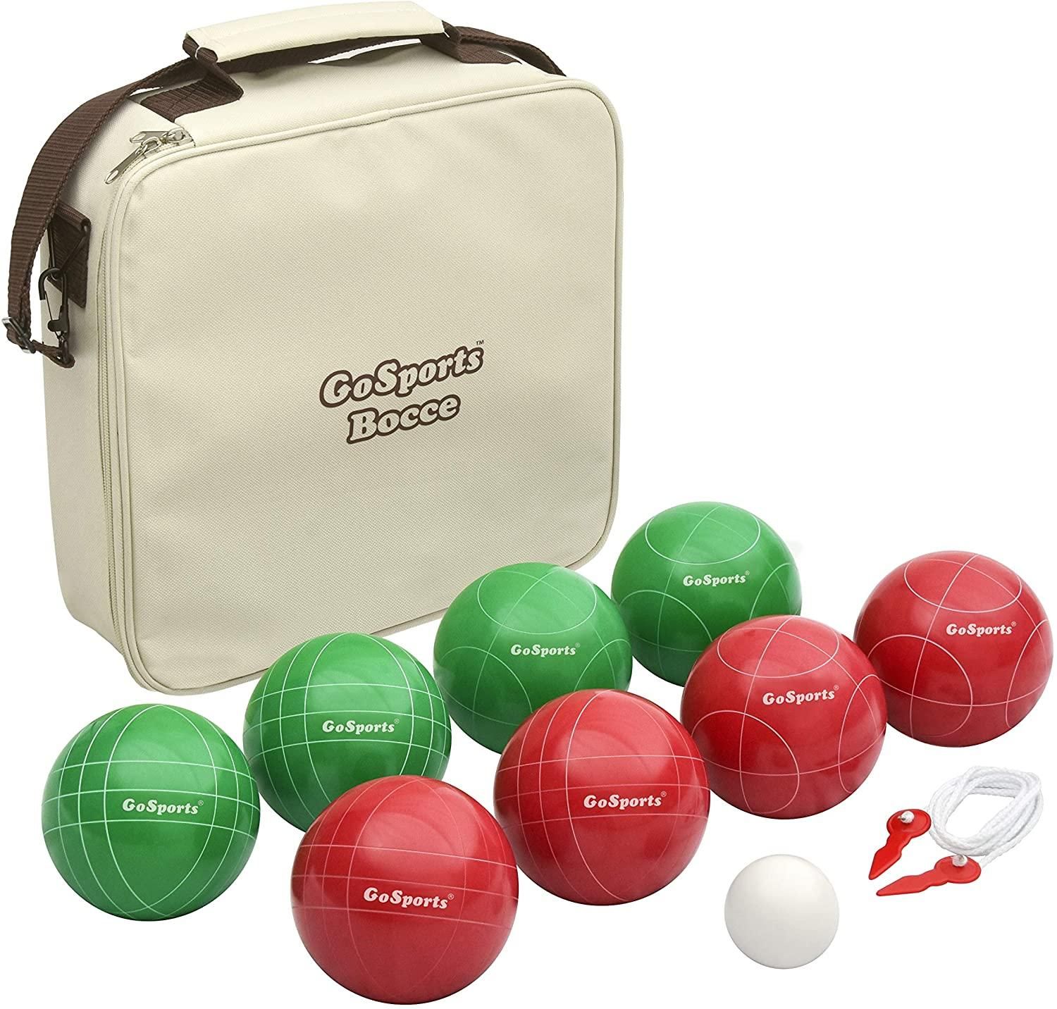 GoSports 100mm Regulation Bocce Set with 8 Balls, Pallino, Case and Measuring Rope - Premium Official Size Set