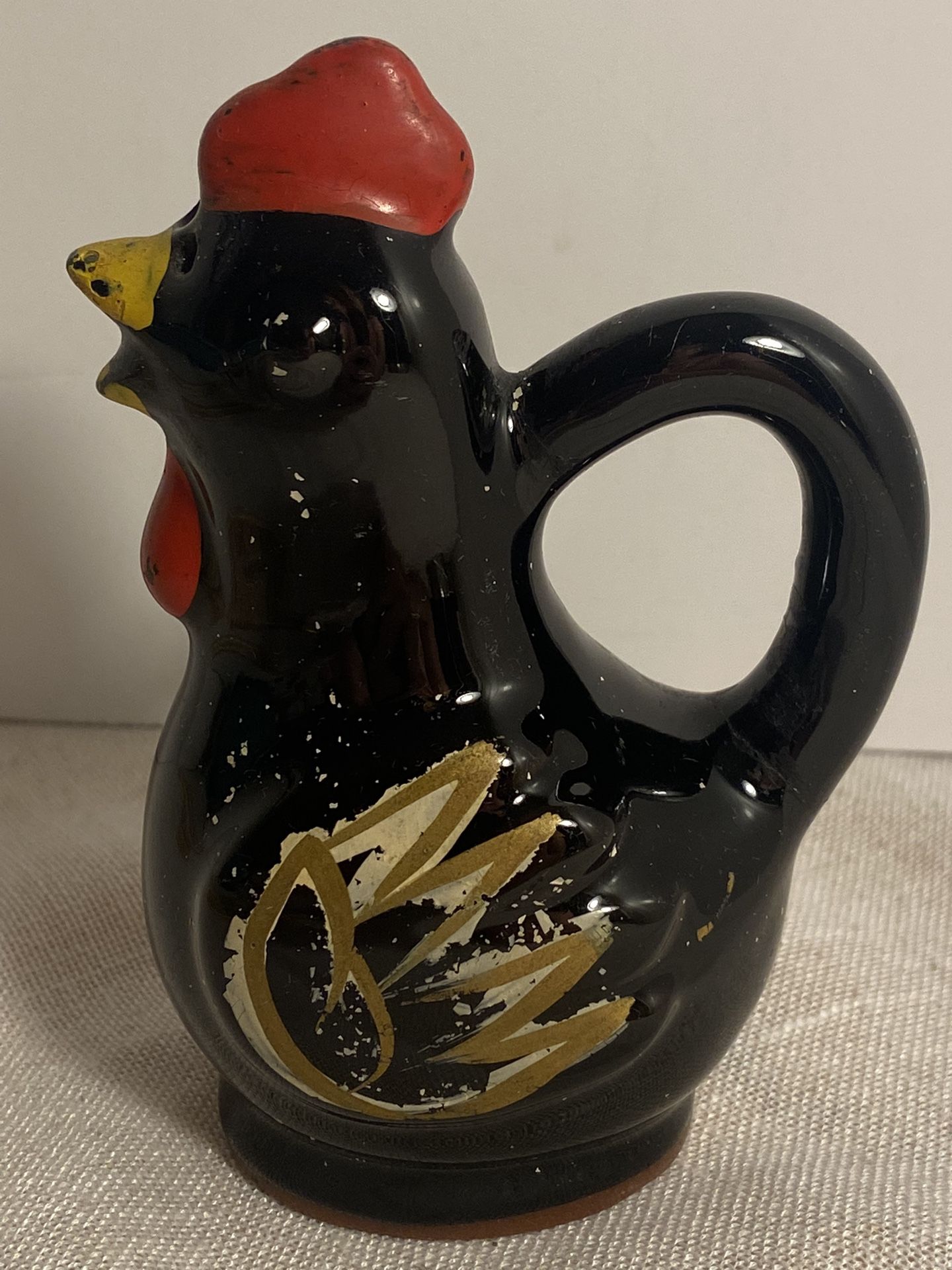 Vintage Rooster Hen figurine salt shaker Black red ware clay ceramic Black MCM