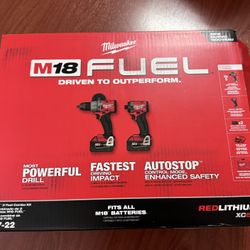 Milwaukee M18 FUEL 18V Lithium-lon Brushless Cordless Hammer Drill and Impact Driver Combo Kit (2-Tool) with (2) 5.0Ah Batteries - Model # 3697-22 