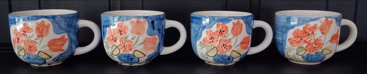 Set Of 4 Gibson Flower Pattern Cups. Dishwasher & Microwave Safe. Made In China.