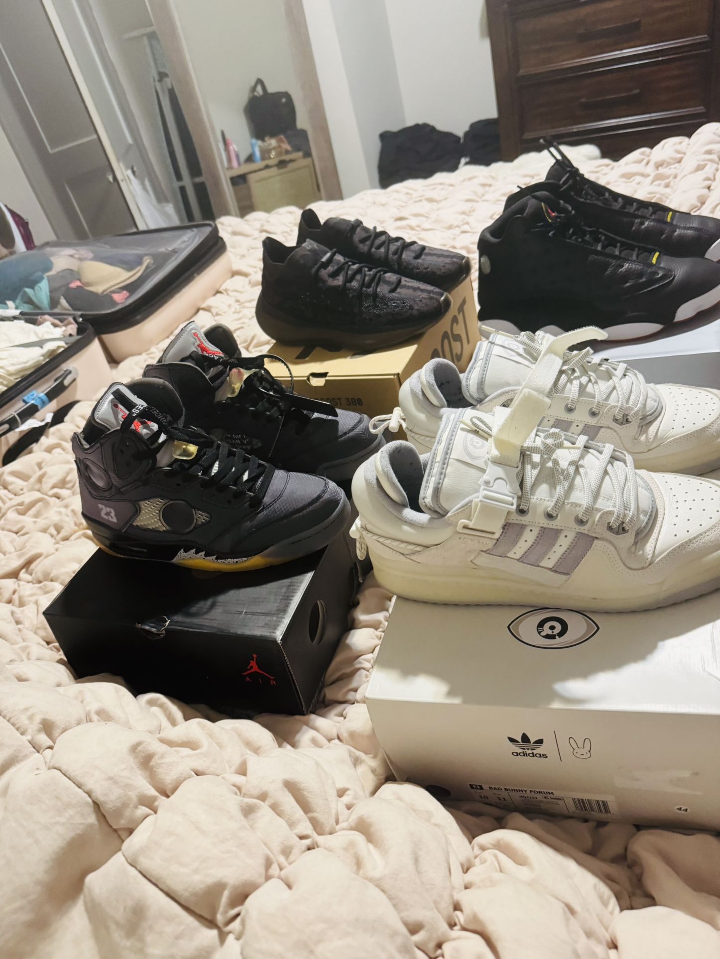 Jordans 13 Playoff Yezzy 380 Onyx Bad Bunny And Jordans 5 Off White