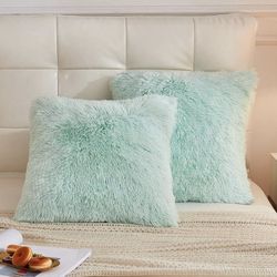 Mint Green Furry Pillows