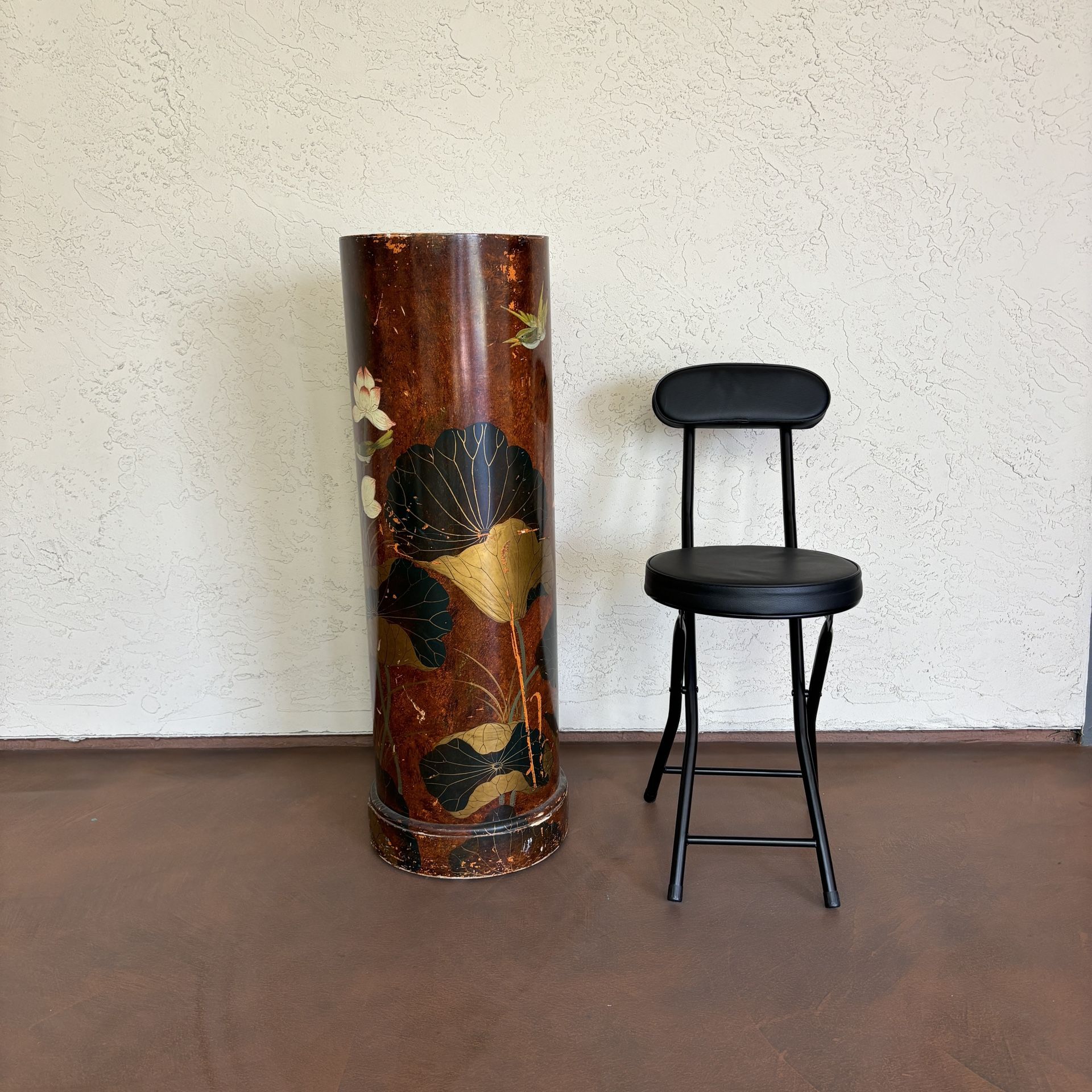 One Round Lacquer Cylinder Wood Pedestal