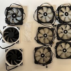 Lot of 9 PC Fans 6x Corsair RWF-0051, 2x ASUS TF120, 1x Corsair ML120