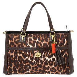 Coach Dark Brown Leopard Print and Leather Park Chain Ocelot Tote
