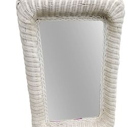 Vintage Shabby Chic White Wicker Wall Mirror by Interlude Home, Circa 1970s