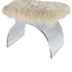 Worlds Away Lucite Arched Stool Base with Lamb Fur detachable covers