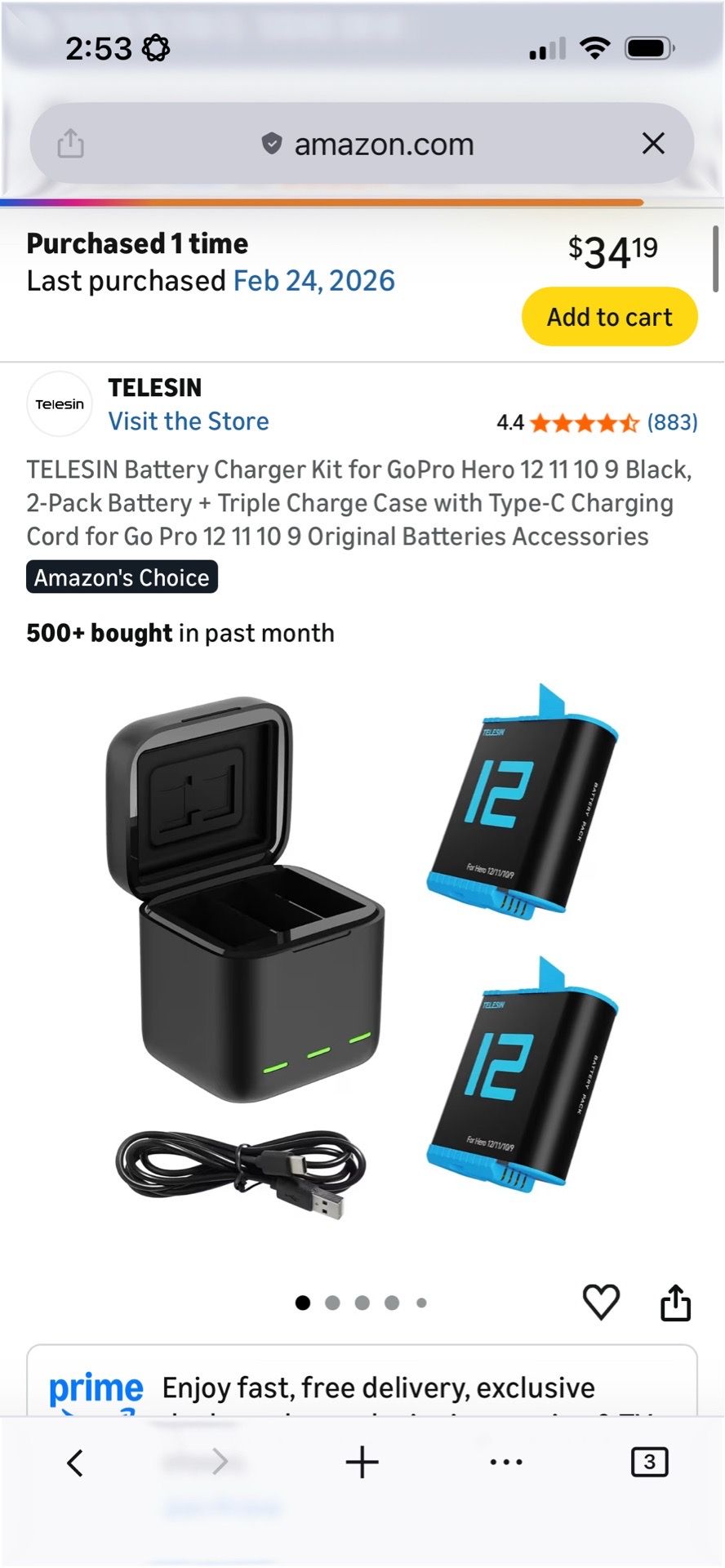 3 GoPro batteries and charger