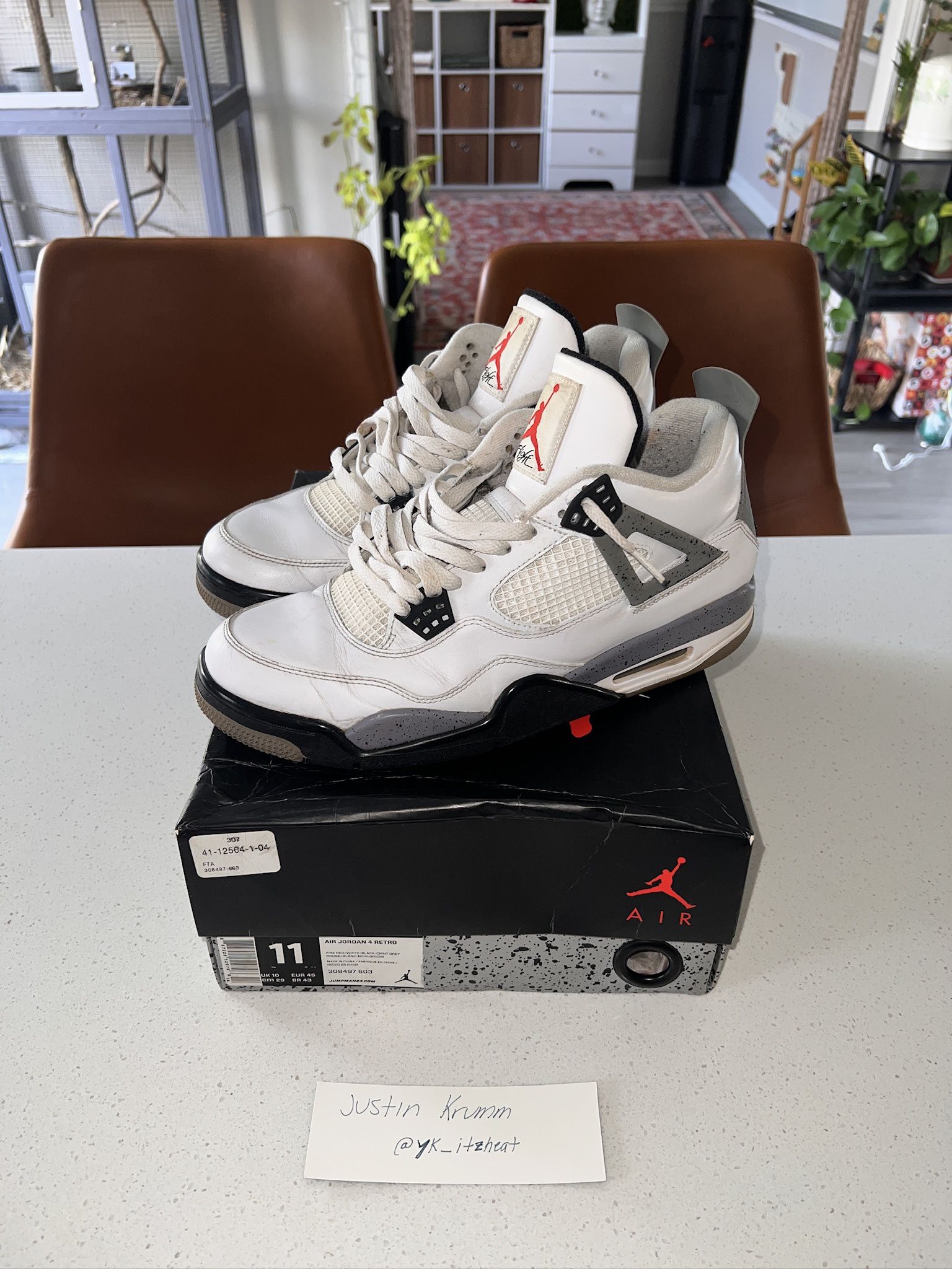 2012 Air Jordan 4 Retro 'White Cement' / Size 11