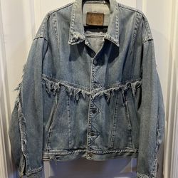 VINTAGE Code Bleu Distressed Fringe Denim Jacket - Men's XL $200