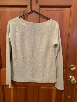 RARE French Luxury 100% Cashmere  Speckled Oatmeal Ribbed Chevron Knit Sweater - Soft