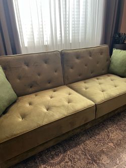 ⭐️🔥 Velvet Sofa Bed Adjustable Backrests, Modern Convertible Sleeper Sofa, Tufted Futon Sofa, Olive Green . Very comfortable in like new condition .