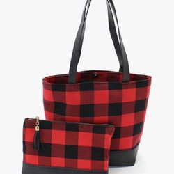 Buffalo Plaid Tote Bag Clutch Bag for womens with Buffalo Makeup Cosmetic Bag Claus tote Set red & black buffalo plaid