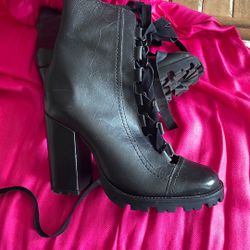 Schutz High Heel Strap Leather Bootie Size 7.5
