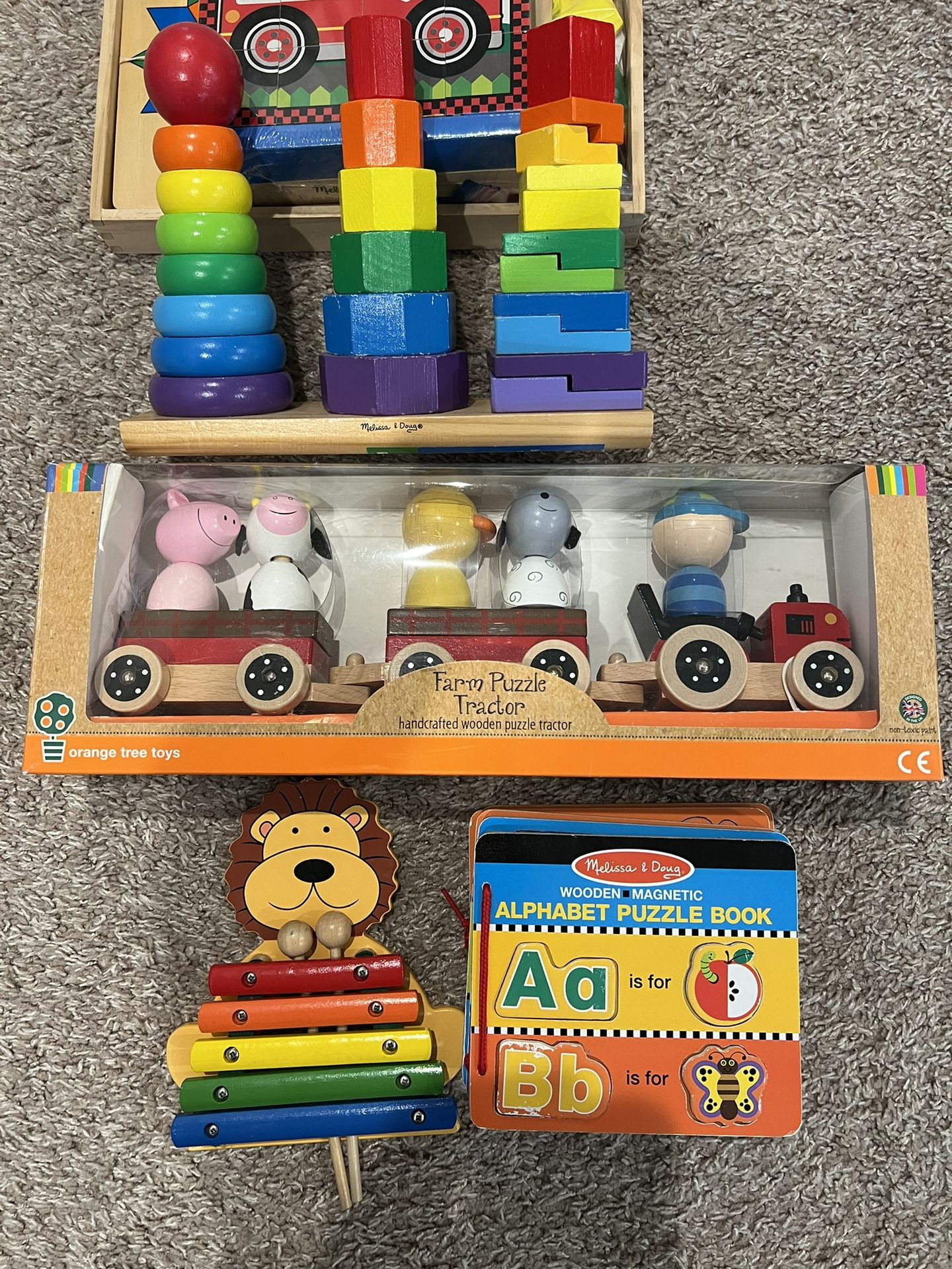 Set Of Wooden Toys. New And Gently Used