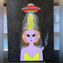 Hand, painted, acrylic, alien spacecraft!