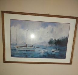 Sailboats In Harbor Framed Artwork