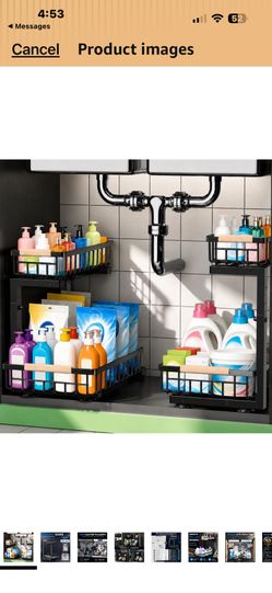 Under Sink Organizer 2 Pack, Double Slide Out Metal Shelf, Black Pull Out Kitchen Storage Cabinet Organizer, 2-Tier Under Sink Storage Rack for Bathro