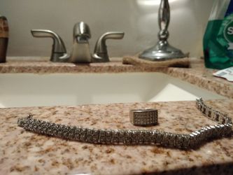 Diamond sterling silver pinky ring & bracelet