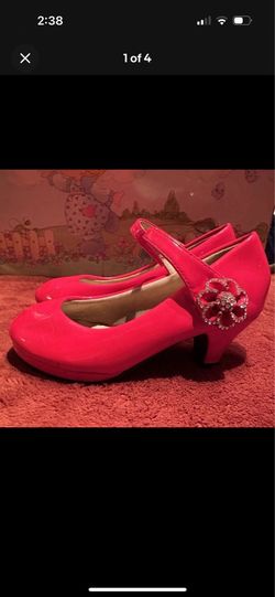 Girl’s Red Patent Leather Mary Jane Block Heels Round Toe Rhinestone kids US 12