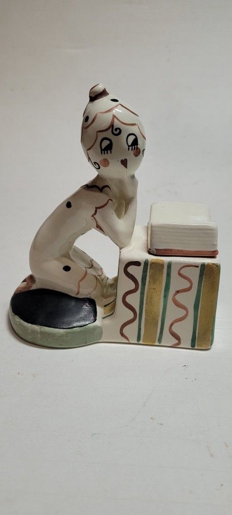 Annie Fish (Sefton) Signed ceramic Flapper by desk with book 1920's
