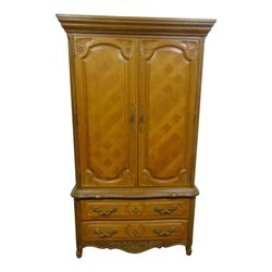 Thomasville Louis XV Style Carved Oak Parquetry Armoire