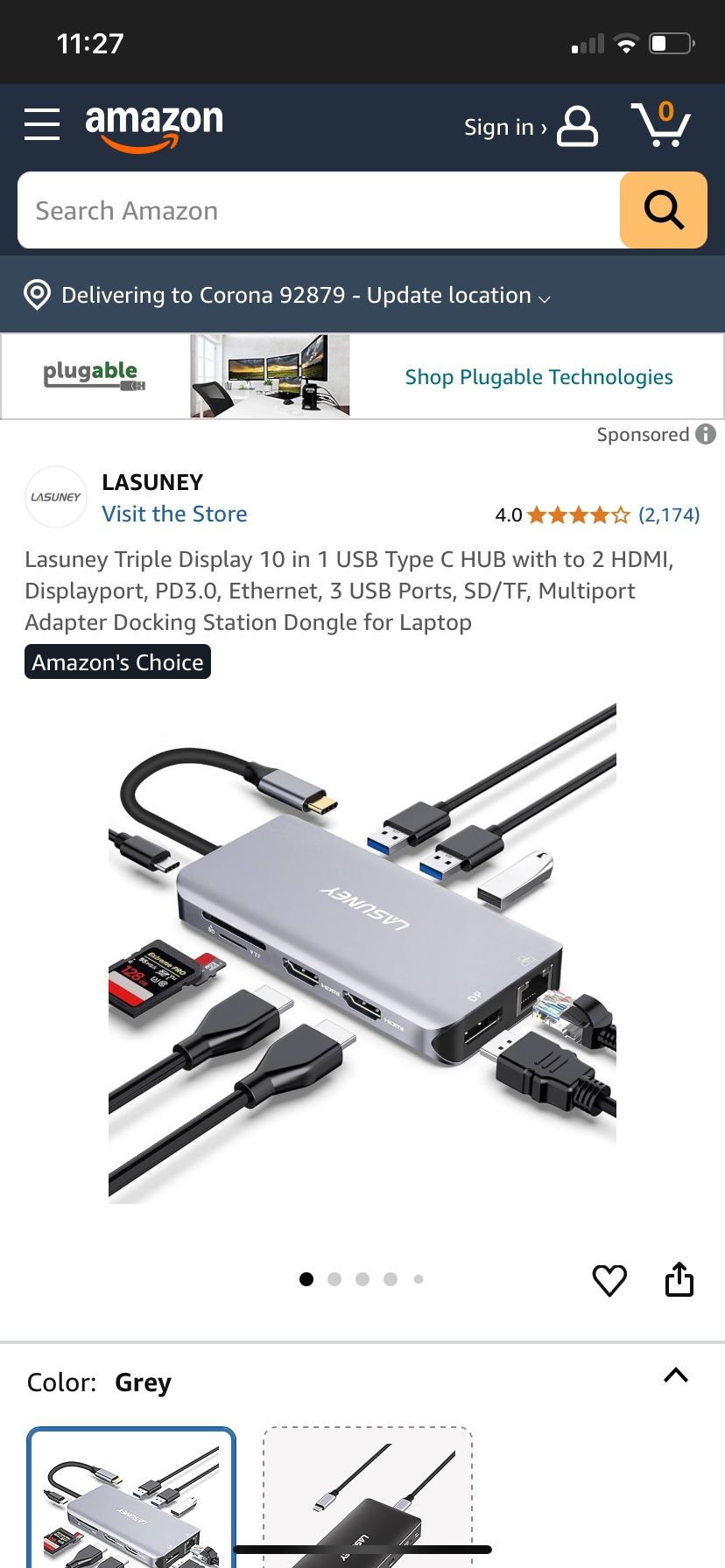 Lasuney Triple Display 10 in 1 USB Type C HUB with to 2 HDMI, Displayport, PD3.0, Ethernet, 3 USB Ports, SD/TF, Multiport Adapter Docking Station Dong