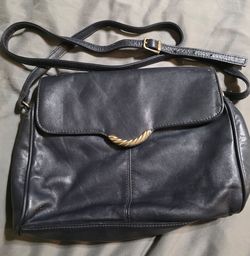 Dark blue Leather Shoulder Bag with Gold Hardware