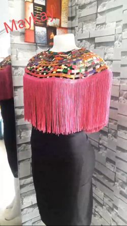 High quality women's African print cape necklace with fringes down