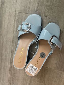 Light Blue Patent Slide Sandals Size 7