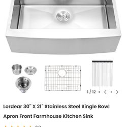 New In Box Stainless Steel Farmhouse Sink By