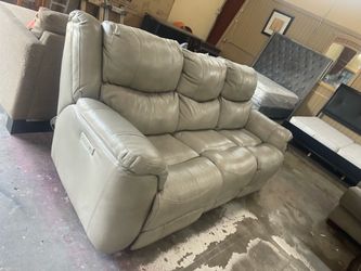 Gray Leather Power Reclining Loveseat