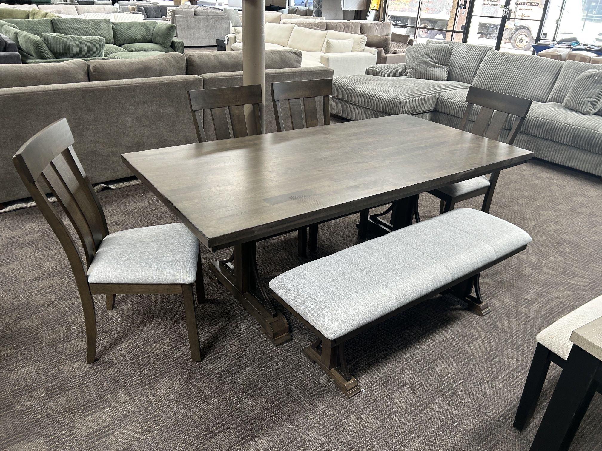 Big Brown Farmhouse Wood Dining Table Set