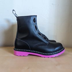 Doc Dr. Martens 1460 Jungle Pink Sole Wanama Black Zip Boots Women’s Size 11