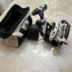 Cordless Circular Saw Drill Gun Two Batteries, Charger and  Tool 