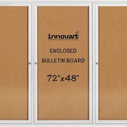 Enclosed Bulletin Board 72” x 48”, Lockable Fabric Noticeboard with Aluminum...