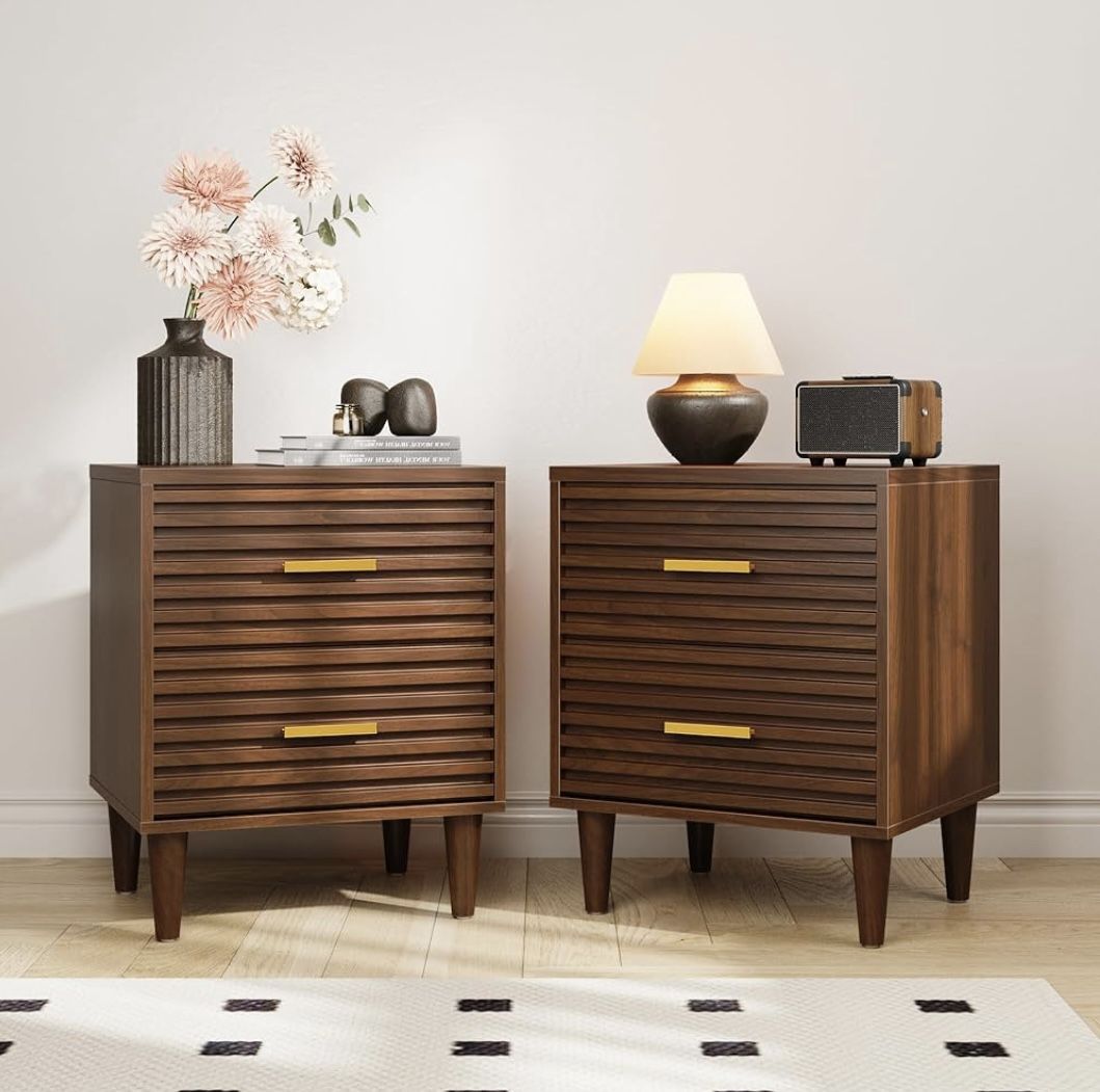 2 Mid-Century Nightstands / End Table Set - BRAND NEW - in boxes