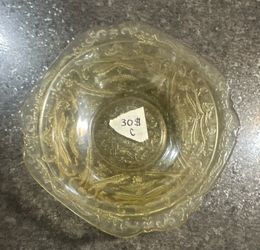 Yellow Pressed Glass Round Decorative Bowl with Embossed Pattern, 1-Piece