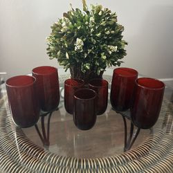 MCM Royal Red Roly Poly by Anchor Anchor Hocking Flat Tumbler & Juice Glass Set of 7 1950's