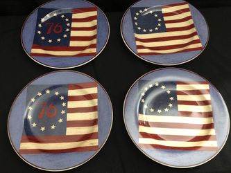 Set Of 4 American Flag 8” Plates