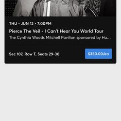 Pierce The Veil Concert Tickets (2) Cynthia Woods Mitchell Pavilion 