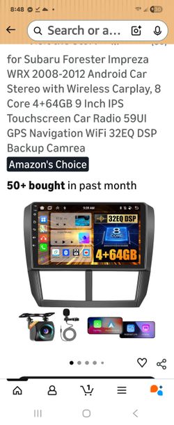 for Subaru Forester Impreza WRX 2008-2012 Android Car Stereo with Wireless Carplay, 8 Core 4+64GB 9 Inch IPS Touchscreen Car Radio 59UI GPS Navigation