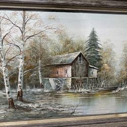 Oil Painting Cabin By The Lake Size 43 By 31.5 Inches (with A Frame)