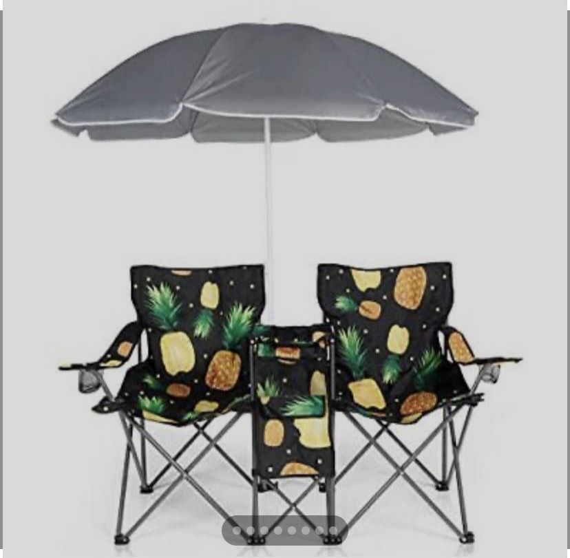 Double Folding Backpack Beach Chairs w/Umbrella,Portable Picnic Chairs Camping Chair with Cup Holder and Carrying Bag for Beach Patio Pool Park Outdo