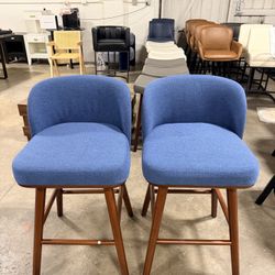 New Blue Fabric Barstool Set Of 2 