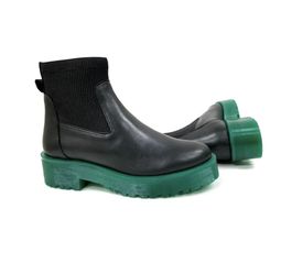 Secret Celebrity Women's Black Ankle Boots Green Lug